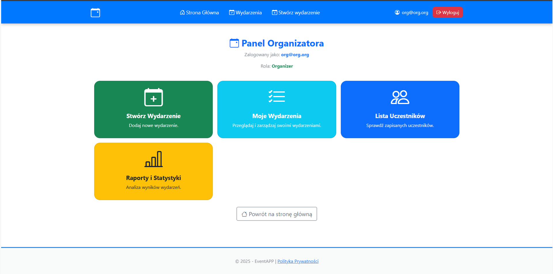 Panel Organizatora