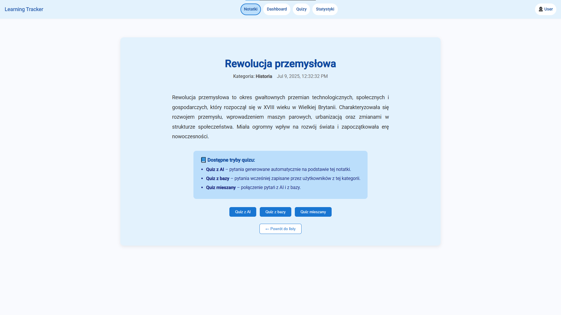 Podgląd wybranej notatki