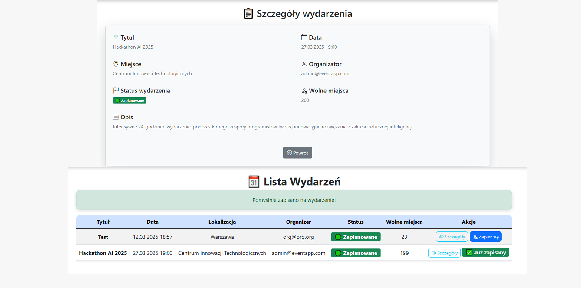 Event details and registration (User view)