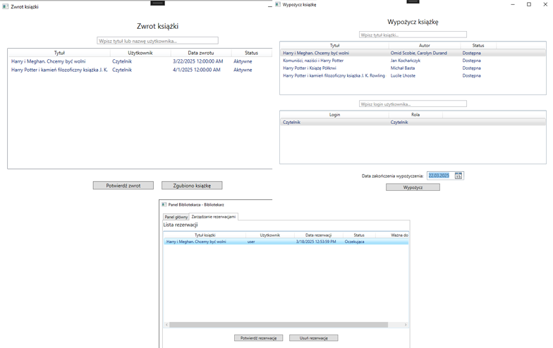Librarian view for loans, returns and reservations