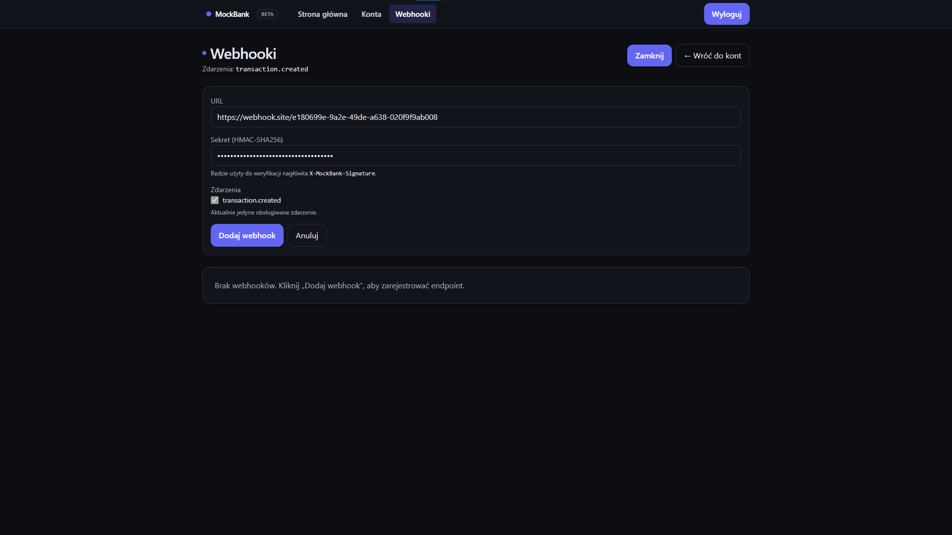 Webhook registration