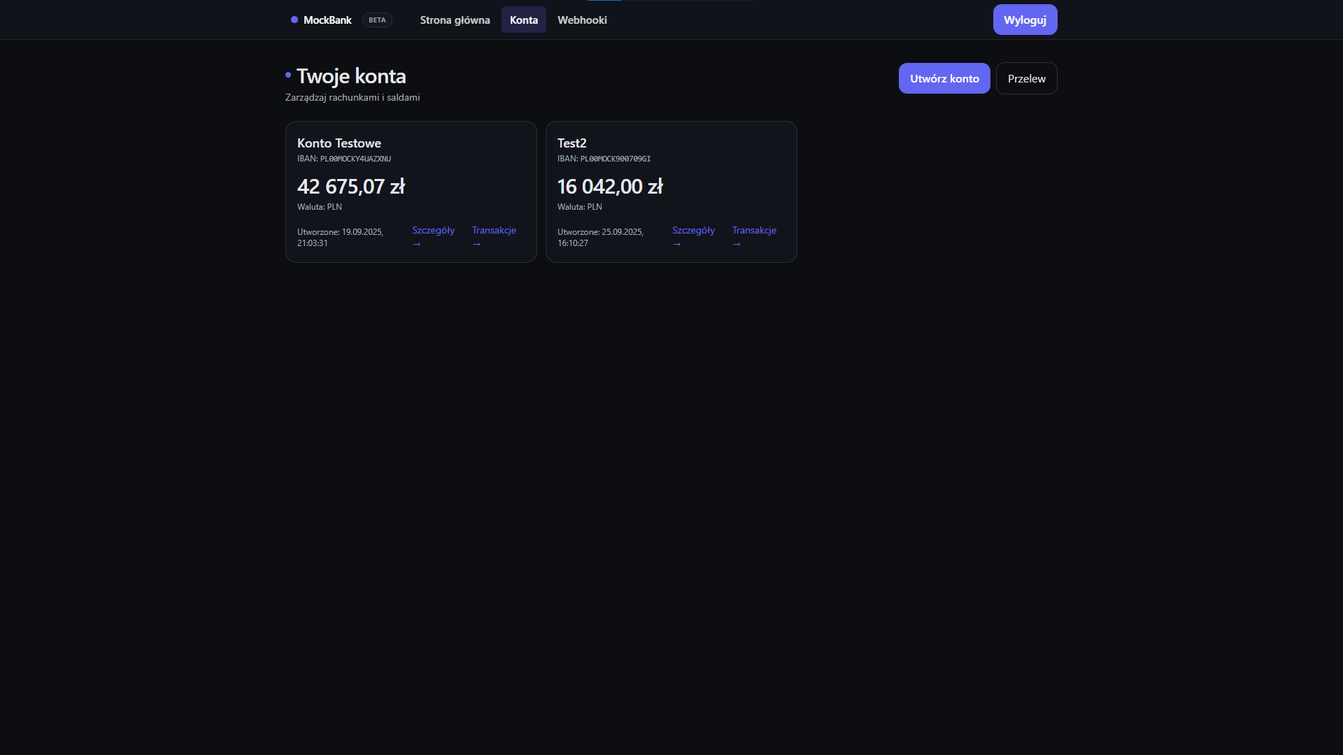 User accounts list