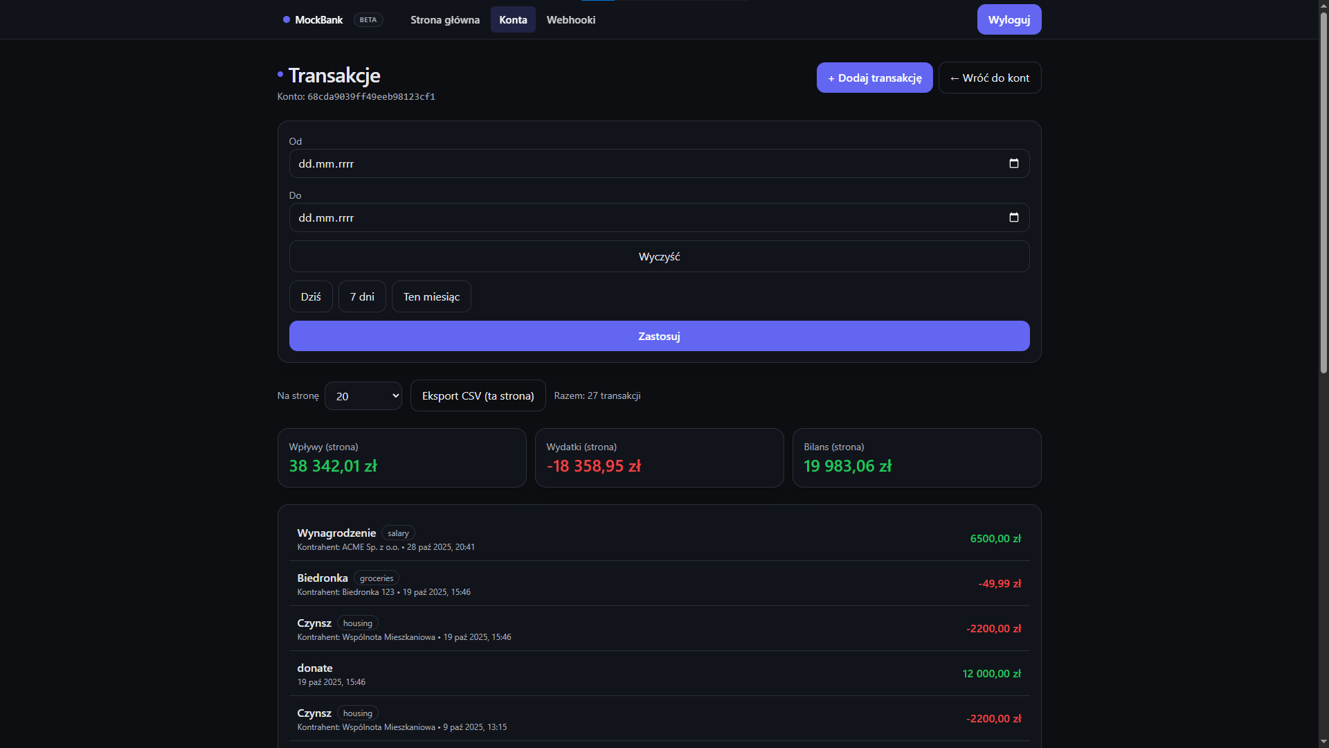 Transaction list